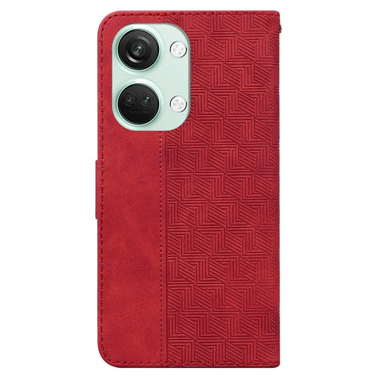 For OnePlus Nord 3 5G / Ace 2V Geometry Imprinted Stand Drop-proof Shell PU Leather Wallet Phone Cover - Red