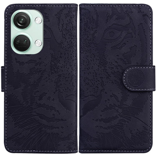 PU Leather Cover for OnePlus Nord 3 5G / Ace 2V Tiger Imprint Wallet Stand Phone Protective Shell - Black