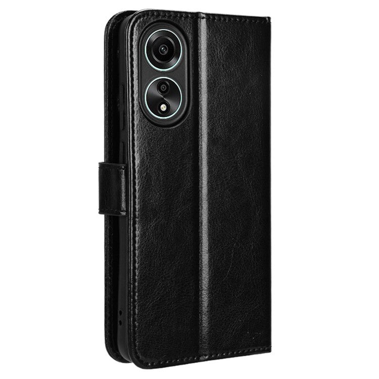 Wallet PU Leather Phone Cover for Oppo A58 4G , Crazy Horse Texture Stand Phone Case - Black