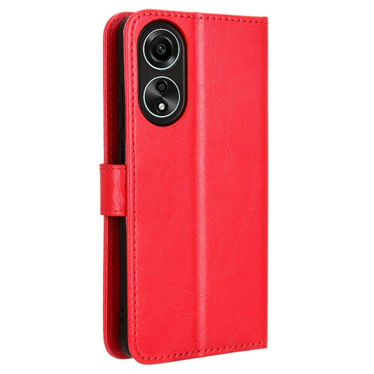 Wallet PU Leather Phone Cover for Oppo A58 4G , Crazy Horse Texture Stand Phone Case - Red