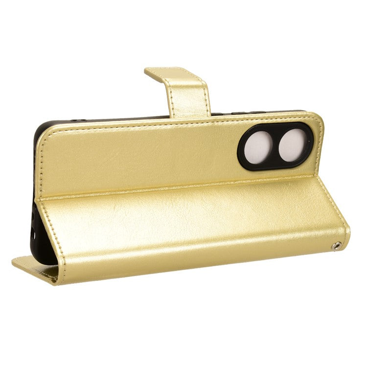 Wallet PU Leather Phone Cover for Oppo A58 4G , Crazy Horse Texture Stand Phone Case - Gold
