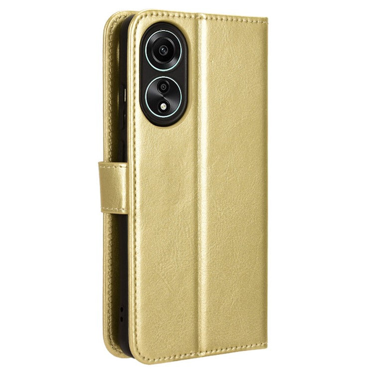 Wallet PU Leather Phone Cover for Oppo A58 4G , Crazy Horse Texture Stand Phone Case - Gold