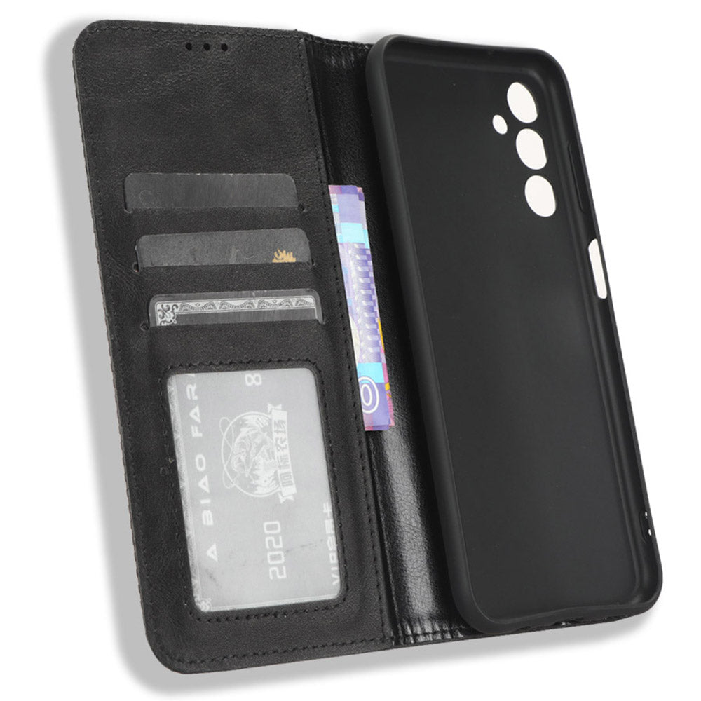 For Samsung Galaxy F34 5G / M34 5G Wallet Retro PU Leather Case Stand Protective Phone Cover - Black