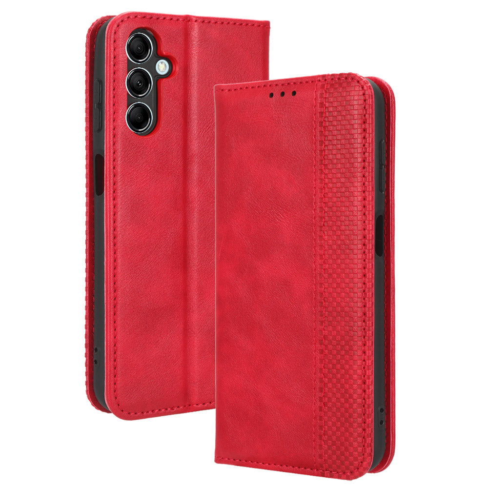 For Samsung Galaxy F34 5G / M34 5G Wallet Retro PU Leather Case Stand Protective Phone Cover - Red