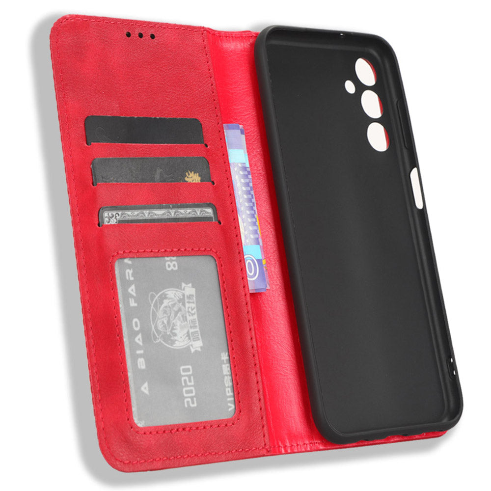 For Samsung Galaxy F34 5G / M34 5G Wallet Retro PU Leather Case Stand Protective Phone Cover - Red