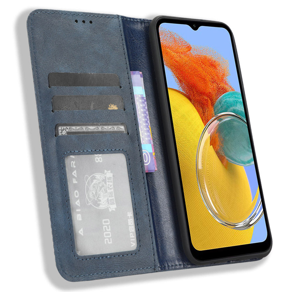For Samsung Galaxy F34 5G / M34 5G Wallet Retro PU Leather Case Stand Protective Phone Cover - Blue