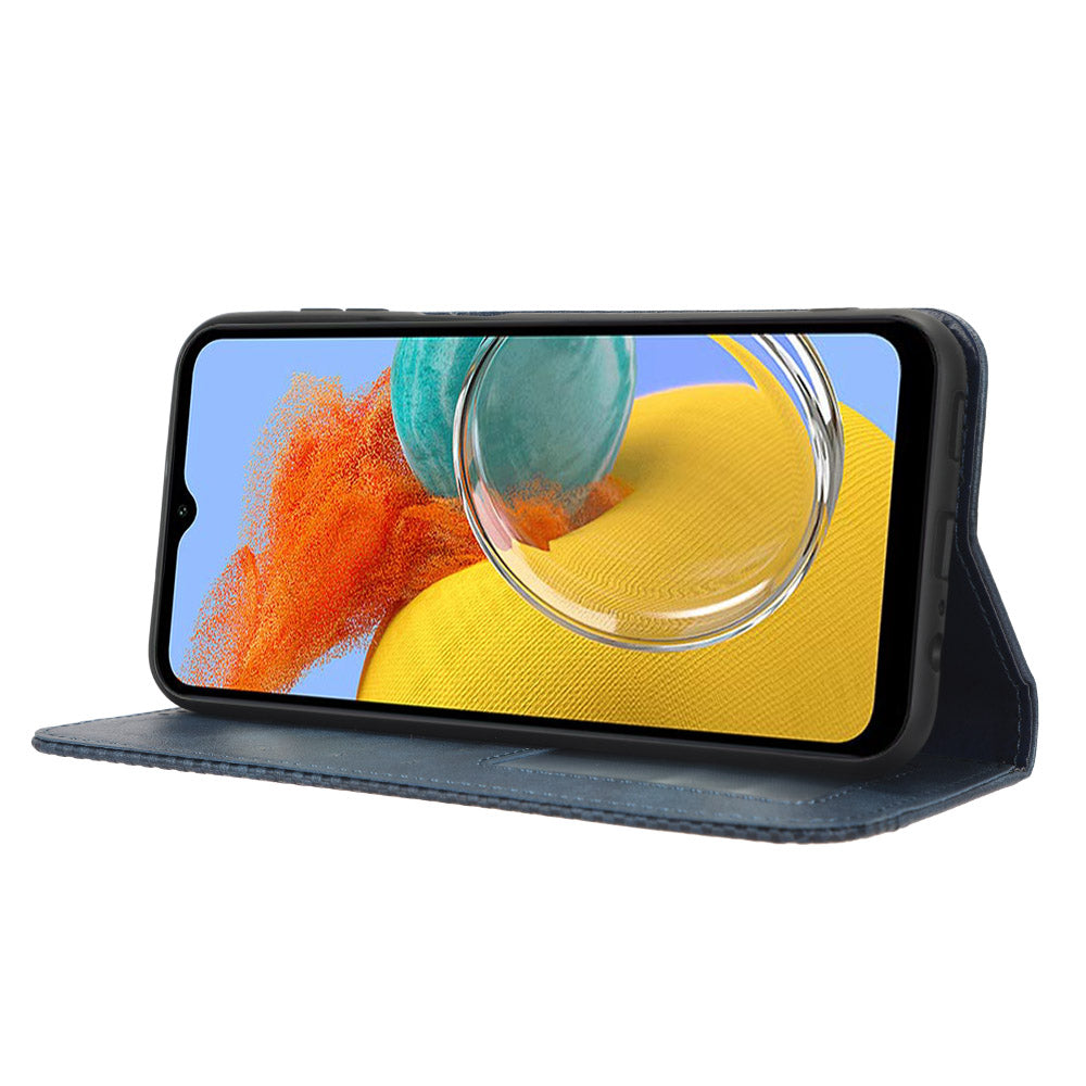 For Samsung Galaxy F34 5G / M34 5G Wallet Retro PU Leather Case Stand Protective Phone Cover - Blue