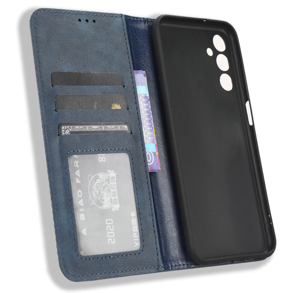For Samsung Galaxy F34 5G / M34 5G Wallet Retro PU Leather Case Stand Protective Phone Cover - Blue
