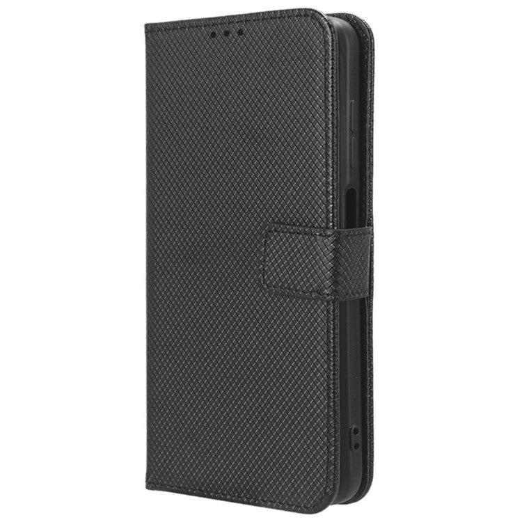 PU Leather Wallet Case for Oppo A58 4G , Diamond Texture Drop-proof Stand Phone Cover - Black