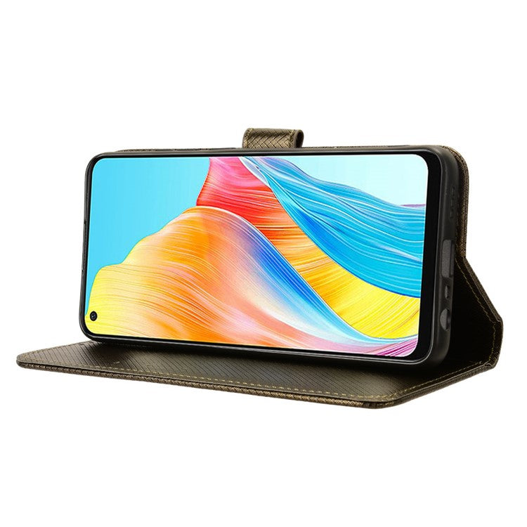 PU Leather Wallet Case for Oppo A58 4G , Diamond Texture Drop-proof Stand Phone Cover - Brown