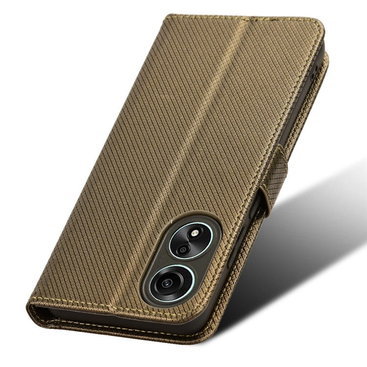 PU Leather Wallet Case for Oppo A58 4G , Diamond Texture Drop-proof Stand Phone Cover - Brown