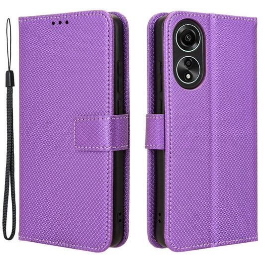 PU Leather Wallet Case for Oppo A58 4G , Diamond Texture Drop-proof Stand Phone Cover - Purple
