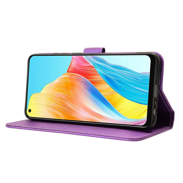 PU Leather Wallet Case for Oppo A58 4G , Diamond Texture Drop-proof Stand Phone Cover - Purple