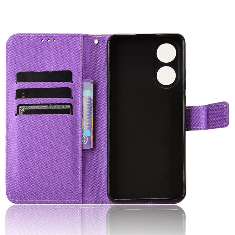 PU Leather Wallet Case for Oppo A58 4G , Diamond Texture Drop-proof Stand Phone Cover - Purple