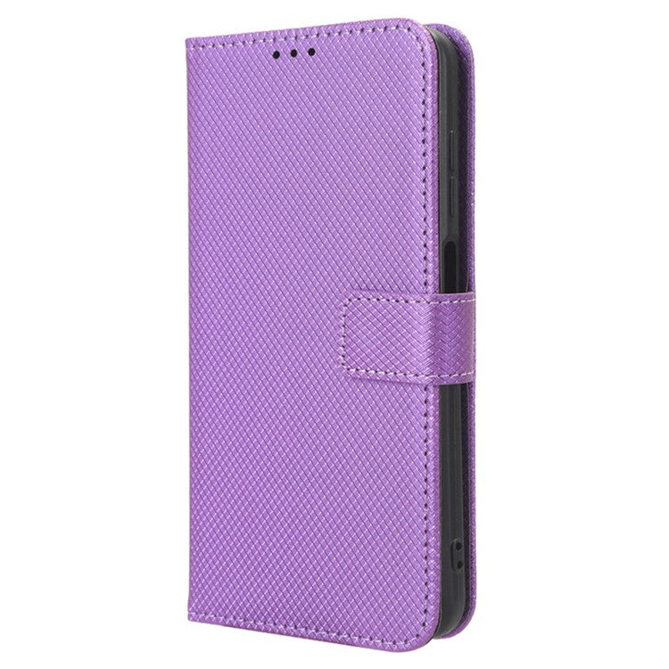 PU Leather Wallet Case for Oppo A58 4G , Diamond Texture Drop-proof Stand Phone Cover - Purple