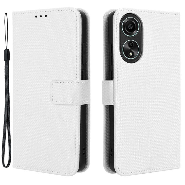 PU Leather Wallet Case for Oppo A58 4G , Diamond Texture Drop-proof Stand Phone Cover - White
