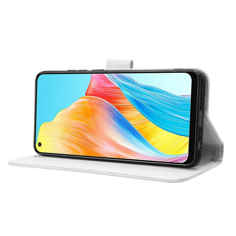 PU Leather Wallet Case for Oppo A58 4G , Diamond Texture Drop-proof Stand Phone Cover - White