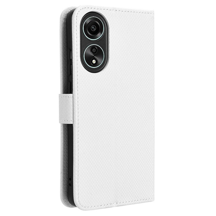 PU Leather Wallet Case for Oppo A58 4G , Diamond Texture Drop-proof Stand Phone Cover - White
