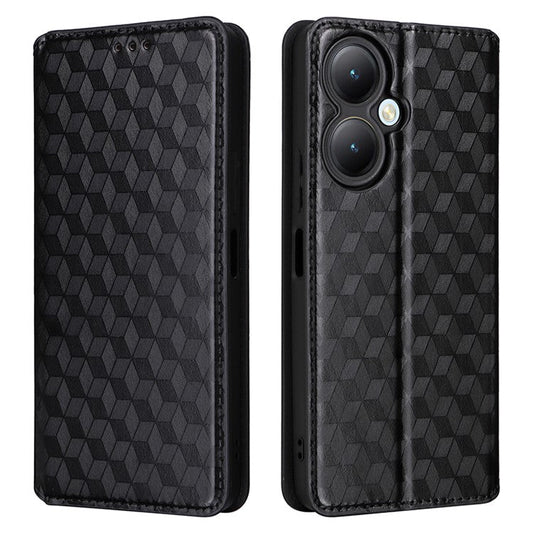 For vivo Y35+ 5G / Y35m+ 5G / Y27 4G Rhombus Imprinted Wallet Case Leather Stand Phone Cover - Black