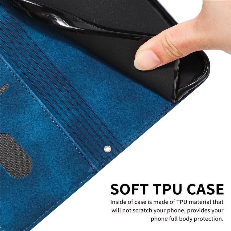 Triangle Imprinted Phone Case for Samsung Galaxy M53 5G PU Leather Flip Stand Wallet Cover with Strap - Sapphire