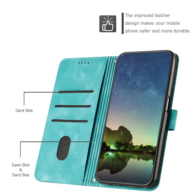 Triangle Imprinted Phone Case for Samsung Galaxy M53 5G PU Leather Flip Stand Wallet Cover with Strap - Green