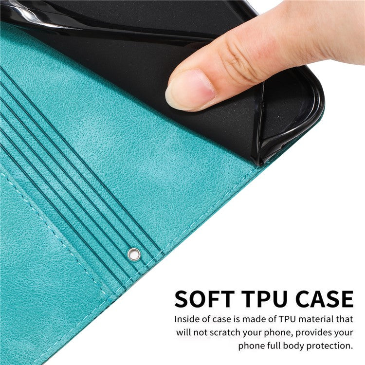 Triangle Imprinted Phone Case for Samsung Galaxy M53 5G PU Leather Flip Stand Wallet Cover with Strap - Green