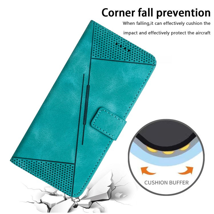 Triangle Imprinted Phone Case for Samsung Galaxy M53 5G PU Leather Flip Stand Wallet Cover with Strap - Green