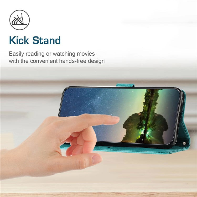 For Samsung Galaxy M54 5G / F54 5G Leather Wallet Drop-proof Phone Cover Triangle Imprint Stand Shell with Strap - Green
