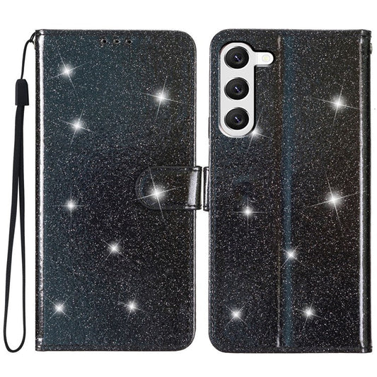 For Samsung Galaxy S23 Full Protection Glittery PU Leather Case Folio Flip Wallet Stand Phone Cover - Black