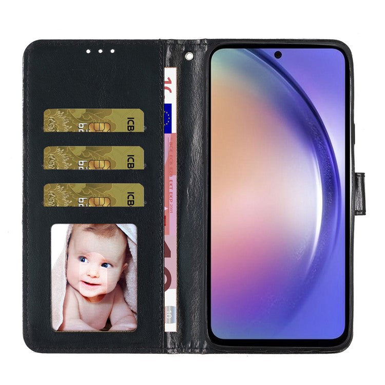 For Samsung Galaxy S23 Full Protection Glittery PU Leather Case Folio Flip Wallet Stand Phone Cover - Black
