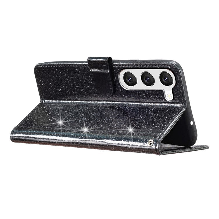 For Samsung Galaxy S23 Full Protection Glittery PU Leather Case Folio Flip Wallet Stand Phone Cover - Black
