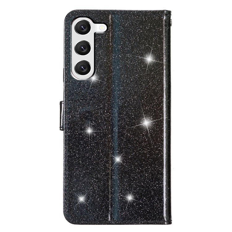 For Samsung Galaxy S23 Full Protection Glittery PU Leather Case Folio Flip Wallet Stand Phone Cover - Black