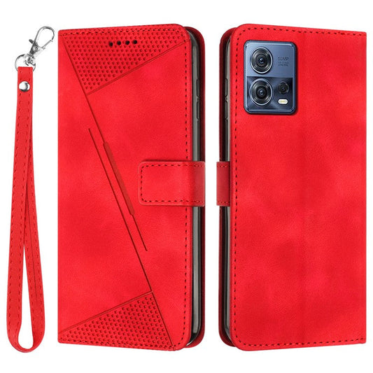 For Motorola Moto S30 Pro 5G / Edge 30 Fusion 5G Triangle Imprinted Cover Leather Cell Phone Wallet Stand Case with Strap - Red