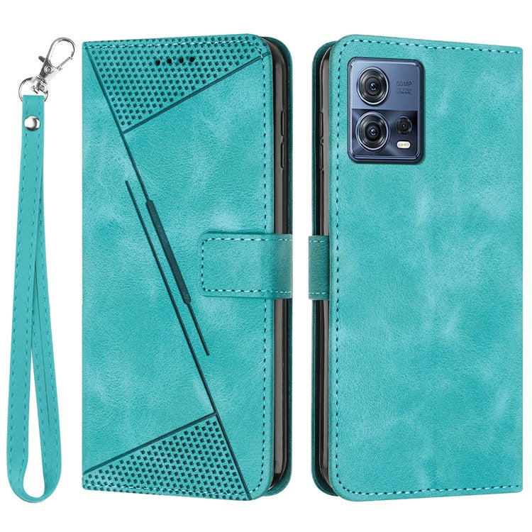 For Motorola Moto S30 Pro 5G / Edge 30 Fusion 5G Triangle Imprinted Cover Leather Cell Phone Wallet Stand Case with Strap - Green