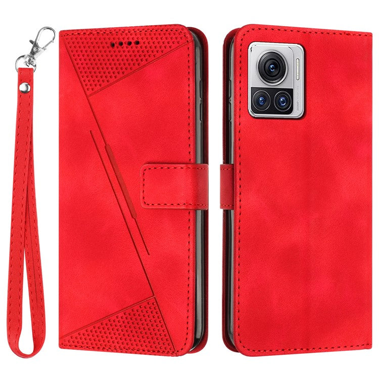 Leather Cover for Motorola Moto X30 Pro 5G / Edge 30 Ultra 5G , Triangle Imprint Wallet Stand Anti-drop Phone Case with Strap - Red