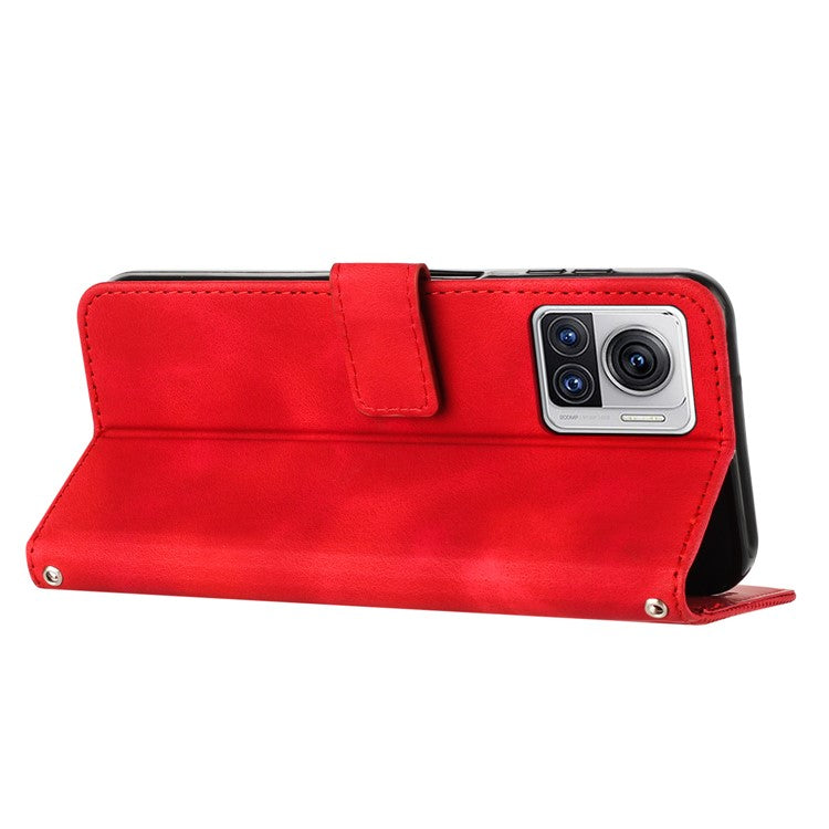 Leather Cover for Motorola Moto X30 Pro 5G / Edge 30 Ultra 5G , Triangle Imprint Wallet Stand Anti-drop Phone Case with Strap - Red