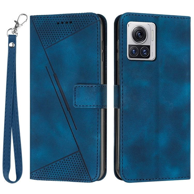 Leather Cover for Motorola Moto X30 Pro 5G / Edge 30 Ultra 5G , Triangle Imprint Wallet Stand Anti-drop Phone Case with Strap - Sapphire