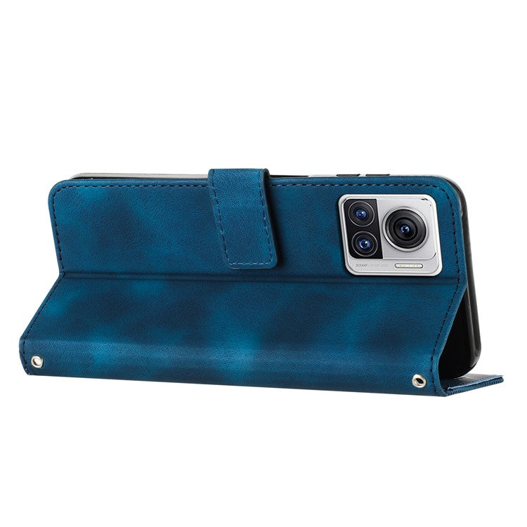 Leather Cover for Motorola Moto X30 Pro 5G / Edge 30 Ultra 5G , Triangle Imprint Wallet Stand Anti-drop Phone Case with Strap - Sapphire