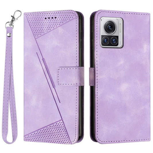 Leather Cover for Motorola Moto X30 Pro 5G / Edge 30 Ultra 5G , Triangle Imprint Wallet Stand Anti-drop Phone Case with Strap - Purple