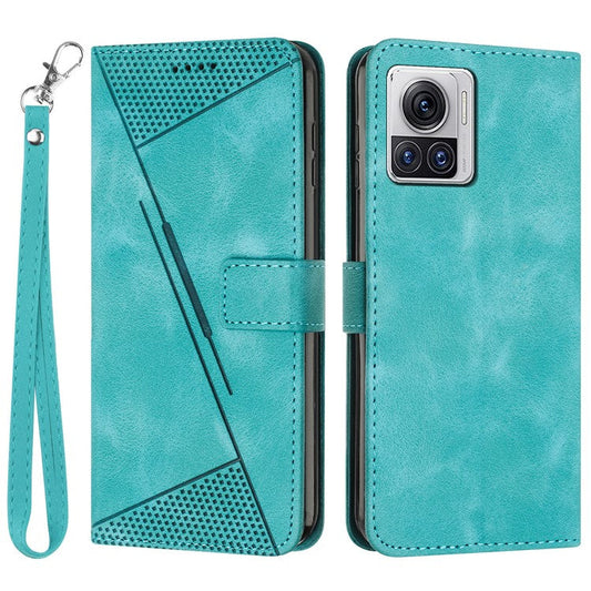 Leather Cover for Motorola Moto X30 Pro 5G / Edge 30 Ultra 5G , Triangle Imprint Wallet Stand Anti-drop Phone Case with Strap - Green