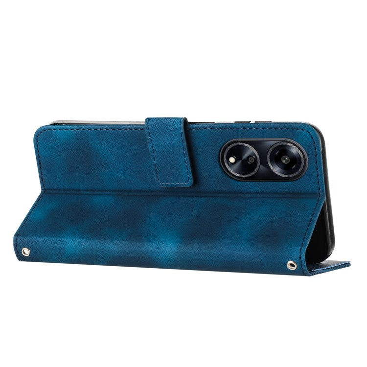 Wallet Phone Cover for Oppo A1 5G / A98 5G / F23 5G , Triangle Imprinted PU Leather+TPU Stand Case with Strap - Sapphire