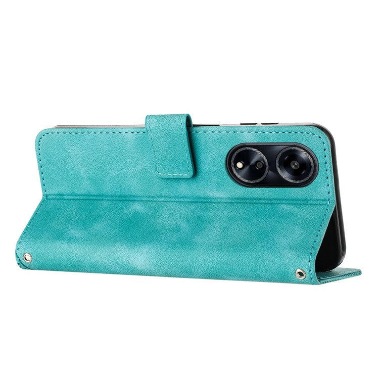 Wallet Phone Cover for Oppo A1 5G / A98 5G / F23 5G , Triangle Imprinted PU Leather+TPU Stand Case with Strap - Green