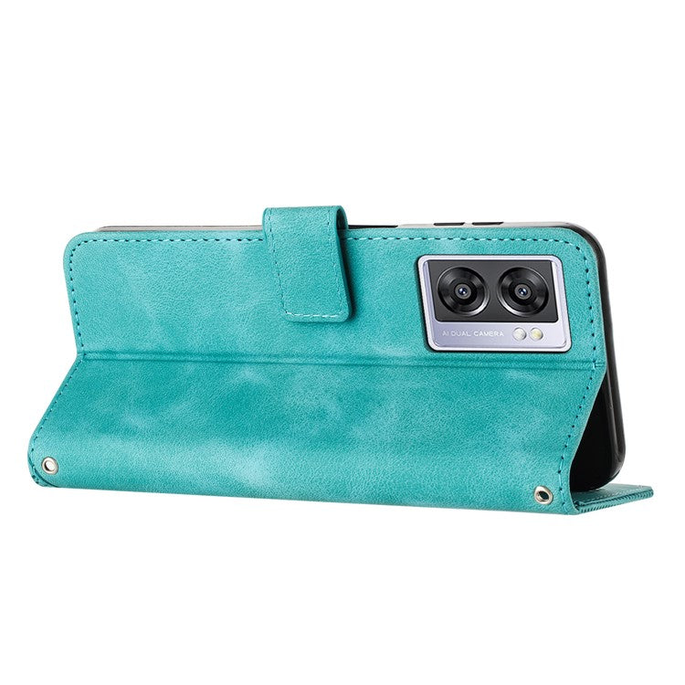 For Oppo A57 (2022) 5G / A77 5G / A57 4G / A57e 4G / A57s 4G / A77 4G / A77s 4G / Realme V23 5G / OnePlus Nord N20 SE 4G Imprinted Leather Phone Stand Wallet Case - Green