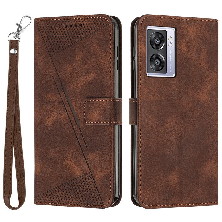 For Oppo A57 (2022) 5G / A77 5G / A57 4G / A57e 4G / A57s 4G / A77 4G / A77s 4G / Realme V23 5G / OnePlus Nord N20 SE 4G Imprinted Leather Phone Stand Wallet Case - Brown