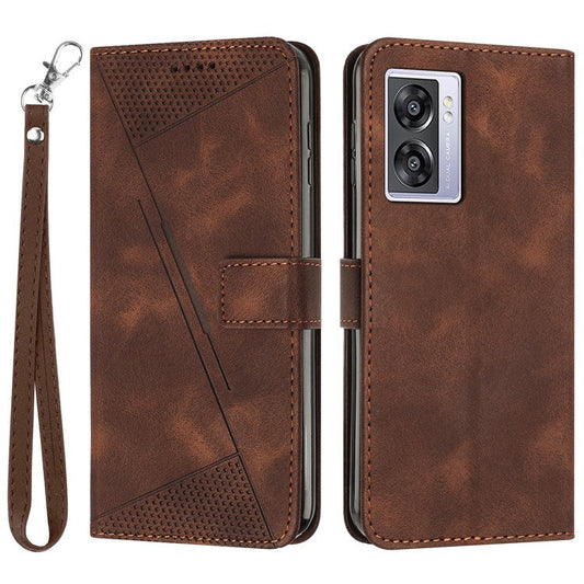 For Oppo A57 (2022) 5G / A77 5G / A57 4G / A57e 4G / A57s 4G / A77 4G / A77s 4G / Realme V23 5G / OnePlus Nord N20 SE 4G Imprinted Leather Phone Stand Wallet Case - Brown
