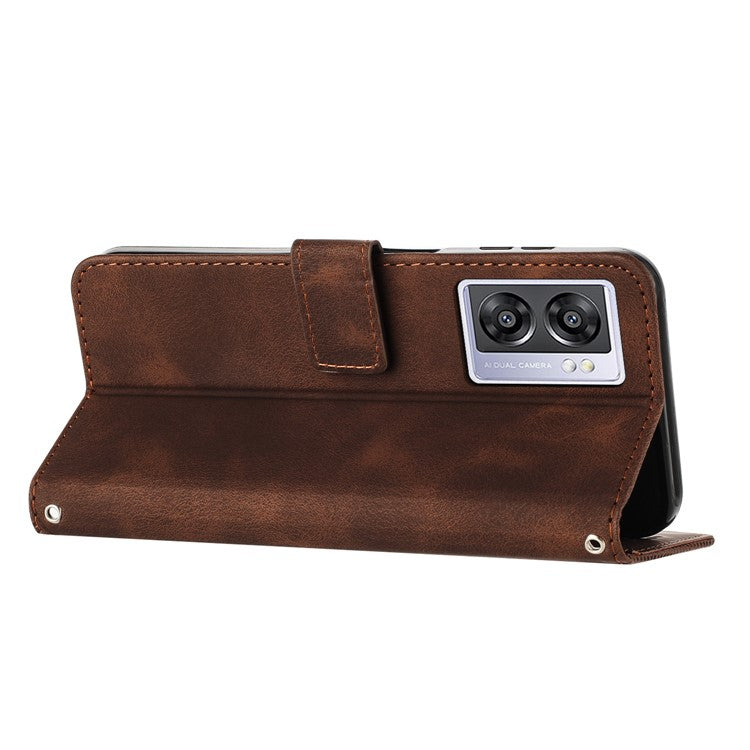 For Oppo A57 (2022) 5G / A77 5G / A57 4G / A57e 4G / A57s 4G / A77 4G / A77s 4G / Realme V23 5G / OnePlus Nord N20 SE 4G Imprinted Leather Phone Stand Wallet Case - Brown