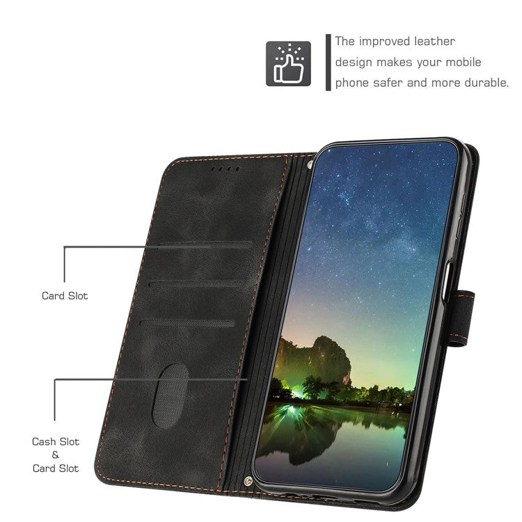 PU Leather+TPU Phone Cover for Oppo Reno10 5G (Global) / Reno10 Pro 5G (Global) , Triangle Imprinted Stand Wallet Case with Strap - Black