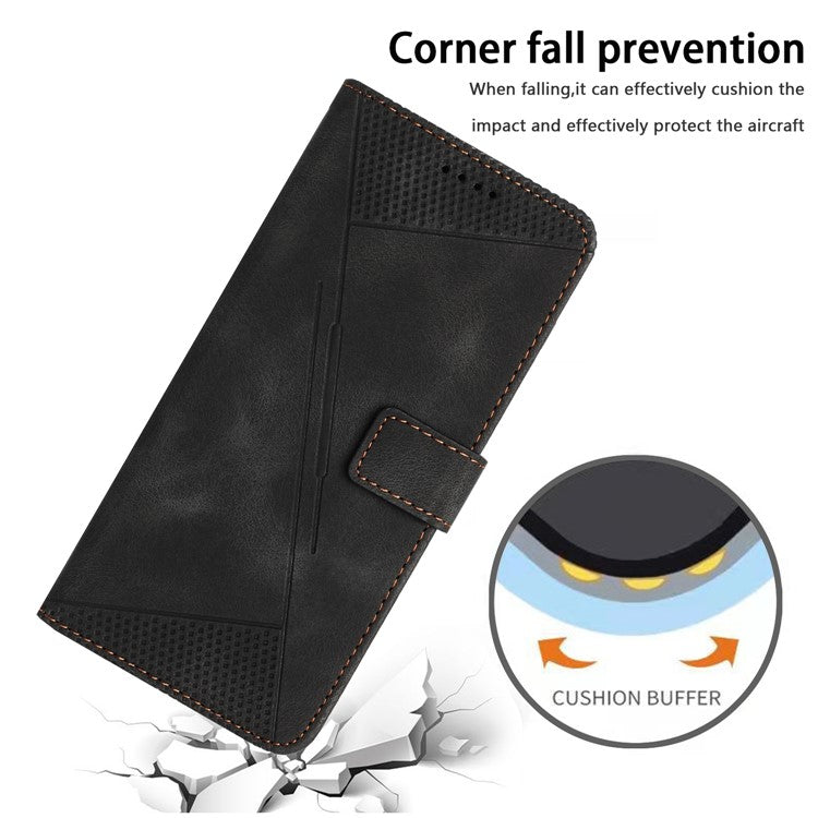 PU Leather+TPU Phone Cover for Oppo Reno10 5G (Global) / Reno10 Pro 5G (Global) , Triangle Imprinted Stand Wallet Case with Strap - Black