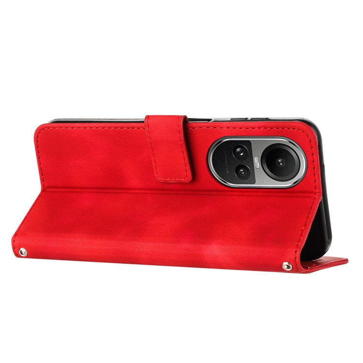 PU Leather+TPU Phone Cover for Oppo Reno10 5G (Global) / Reno10 Pro 5G (Global) , Triangle Imprinted Stand Wallet Case with Strap - Red