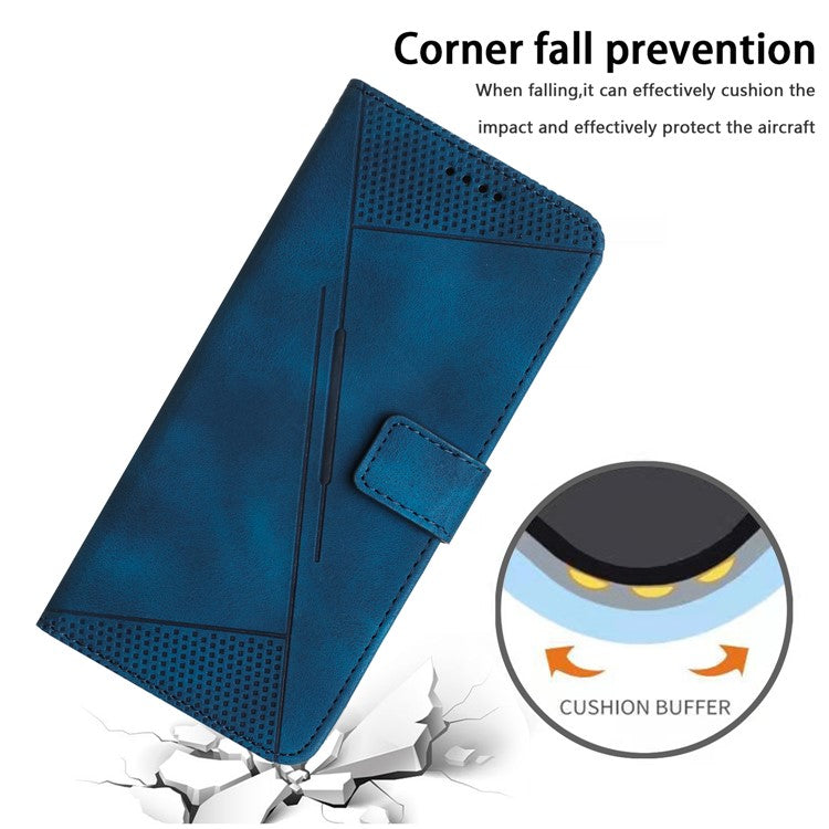 PU Leather+TPU Phone Cover for Oppo Reno10 5G (Global) / Reno10 Pro 5G (Global) , Triangle Imprinted Stand Wallet Case with Strap - Sapphire